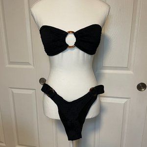 Bandeau Swim Top with Hi-Cut Bottoms and decorative tortoise rings